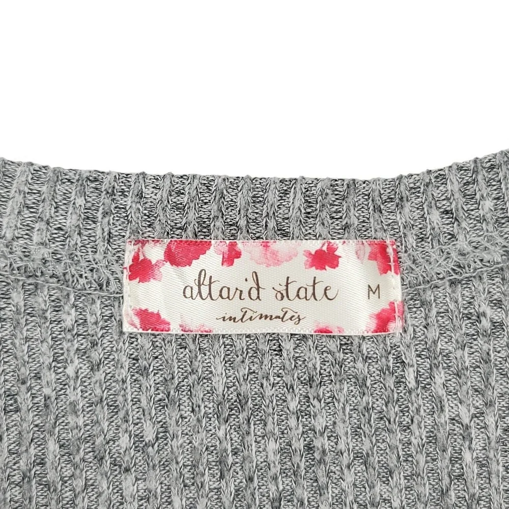 Altar'd State Ribbed Knit Romper M Gray‎ Long Sleeve Loungewear Button Front